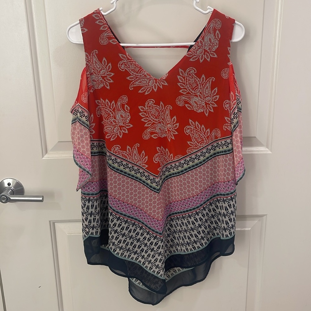 DR2 Red, Navy, White, Pink Paisley Women's Blouse